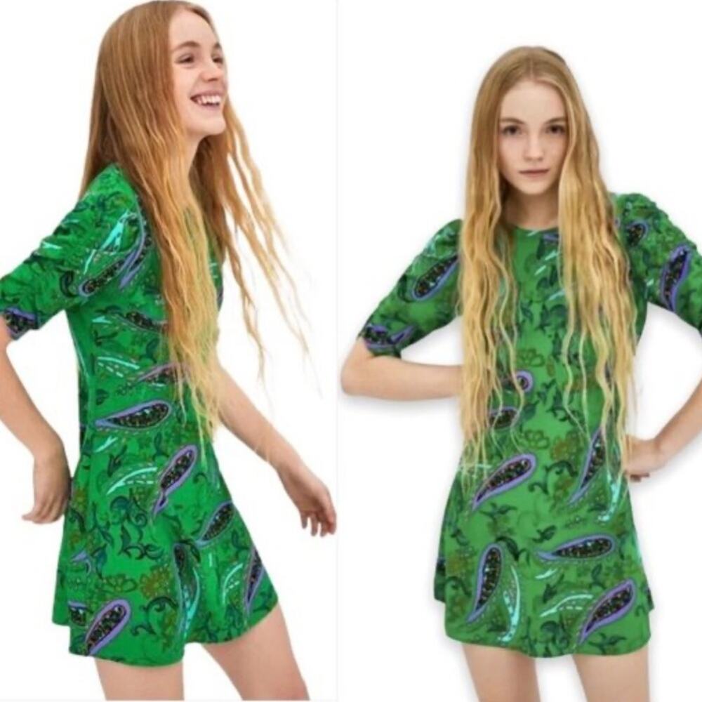 Zara Green Paisley Mini Dress